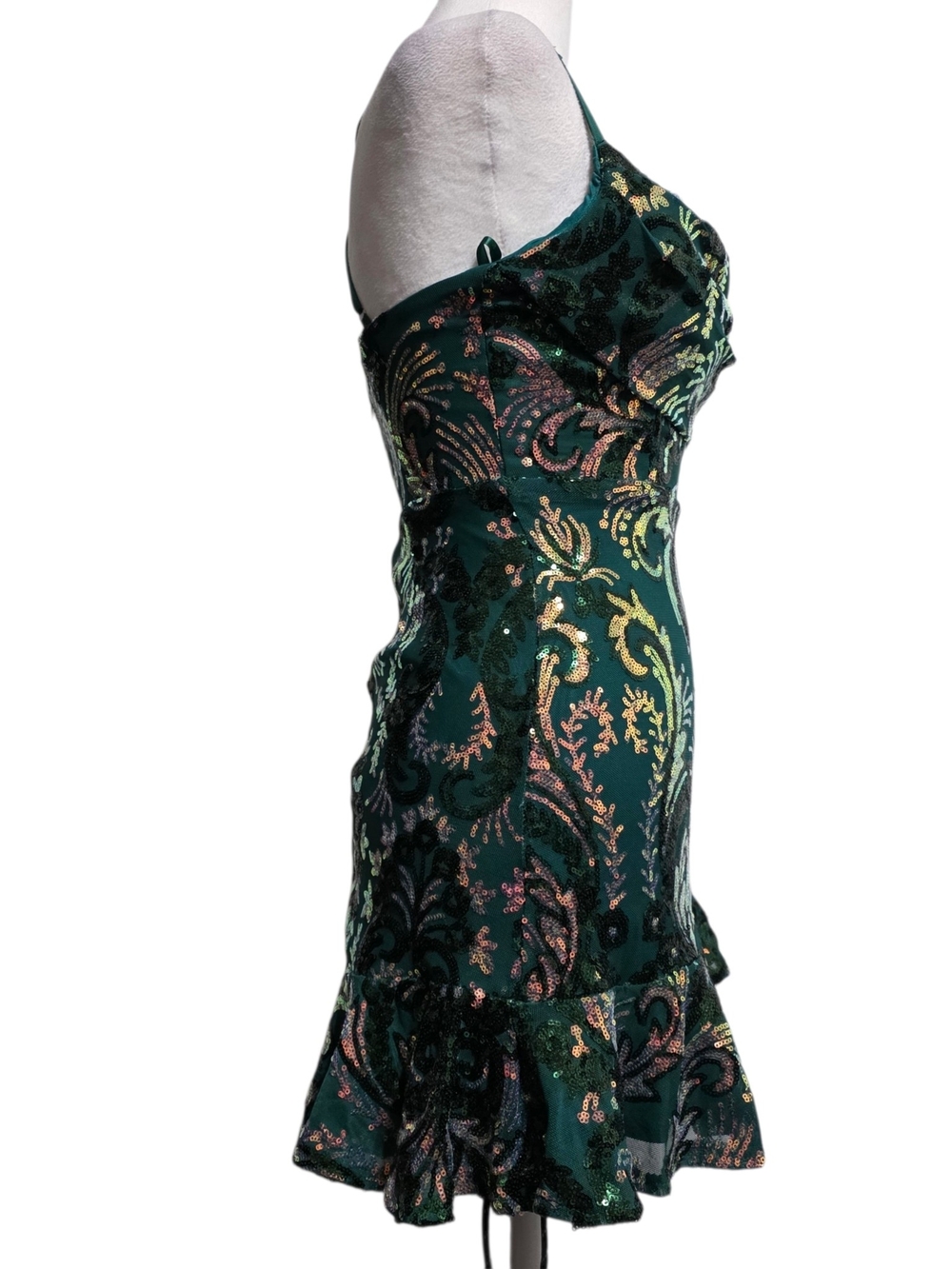 Selfie Leslie Forest Green Sequin Mini Dress XS AU 6 Mermaid Hem Party Cocktail - Picture 4 of 12